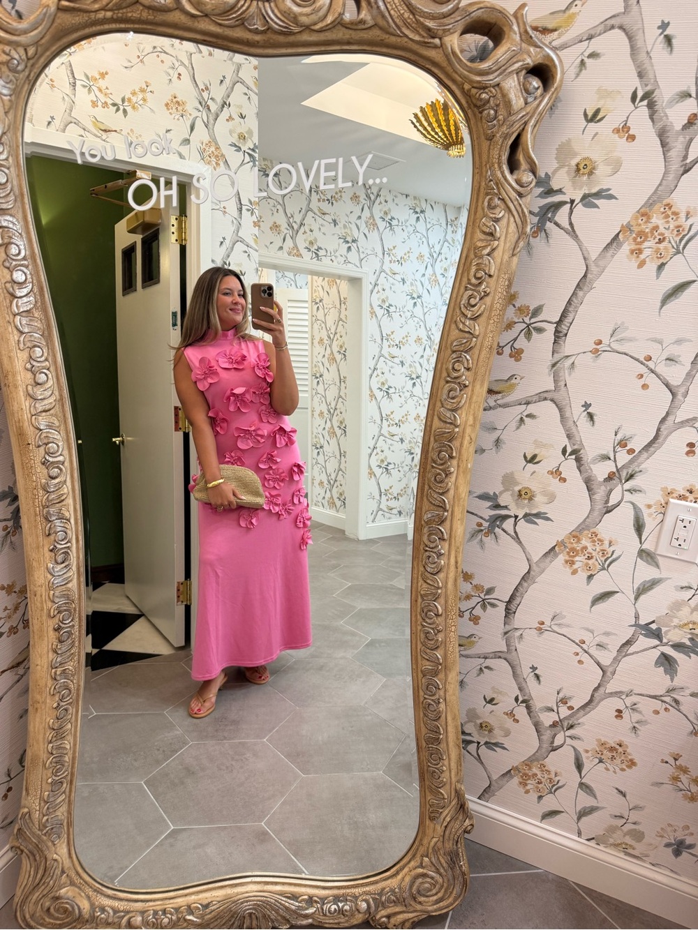 Sleeveless Pink Maxi Dress with 3D Floral Appliqués - Picture 6 of 6